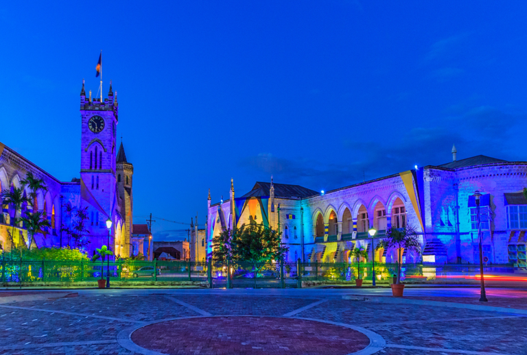 A nicely illuminated Caribbean courtyard where annual events in Barbados can be held as a gathering place.